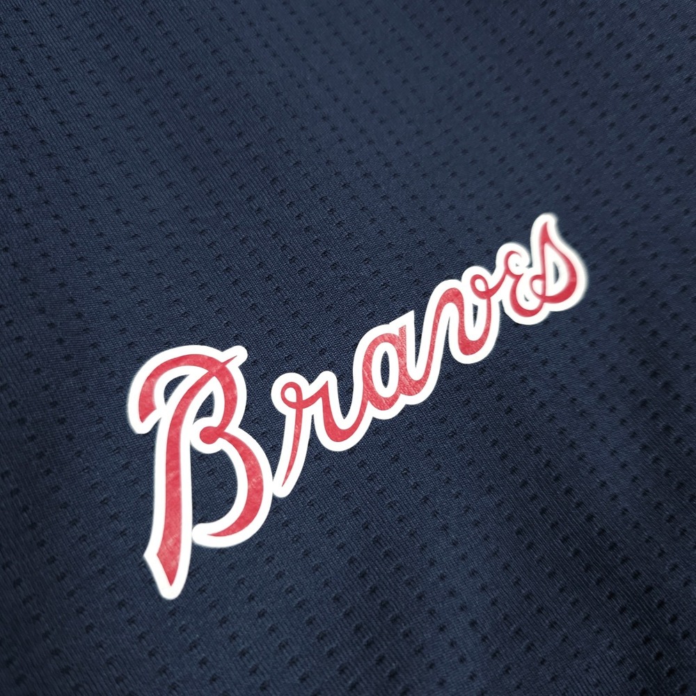 MLB Atlanta Braves Navy Blue Red Trim Baseball Jersey - Picture 5 of 14